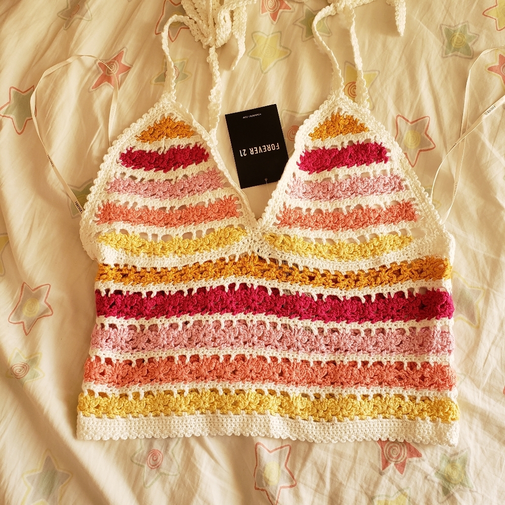 Crochet top Pink White Coral Yellow